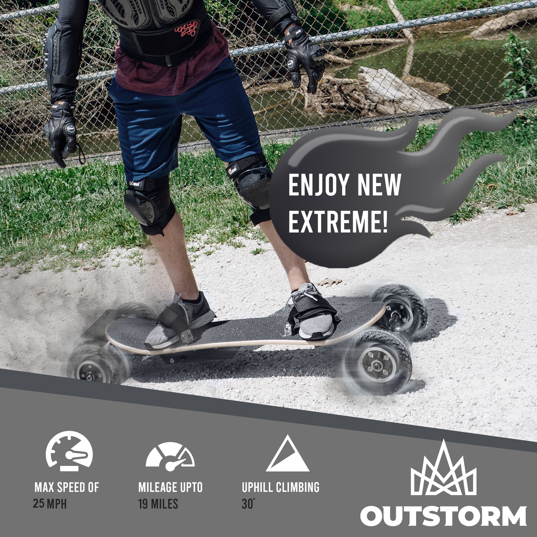 helbrede Men gear OUTSTORM [DEMON] 25MPH Off Road Electric Skateboard